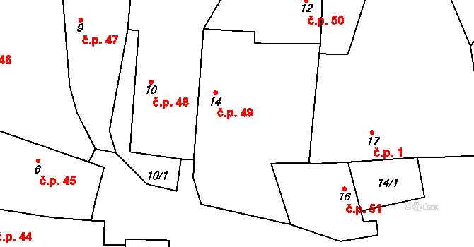 Čečelovice 49 na parcele st. 14 v KÚ Čečelovice, Katastrální mapa