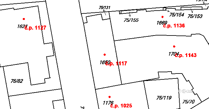 Olomouc 1117 na parcele st. 1650 v KÚ Olomouc-město, Katastrální mapa