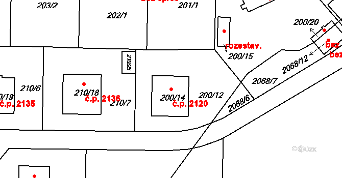 České Budějovice 2 2120, České Budějovice na parcele st. 200/14 v KÚ Haklovy Dvory, Katastrální mapa