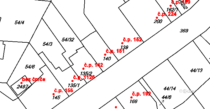 Sezimovo Ústí 151 na parcele st. 140 v KÚ Sezimovo Ústí, Katastrální mapa
