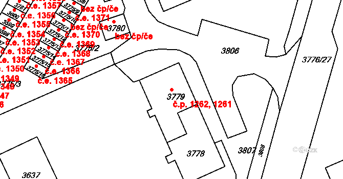 Jirkov 1261,1262 na parcele st. 3779 v KÚ Jirkov, Katastrální mapa