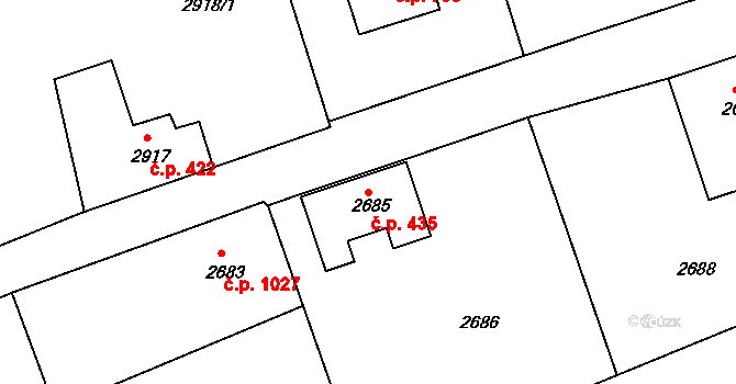 Rumburk 1 435, Rumburk na parcele st. 2685 v KÚ Rumburk, Katastrální mapa