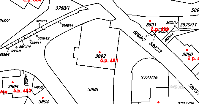 Liberec IV-Perštýn 491, Liberec na parcele st. 3692 v KÚ Liberec, Katastrální mapa