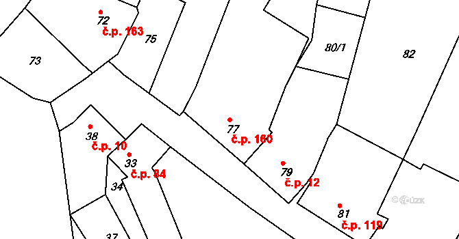 Horákov 160, Mokrá-Horákov na parcele st. 77 v KÚ Horákov, Katastrální mapa
