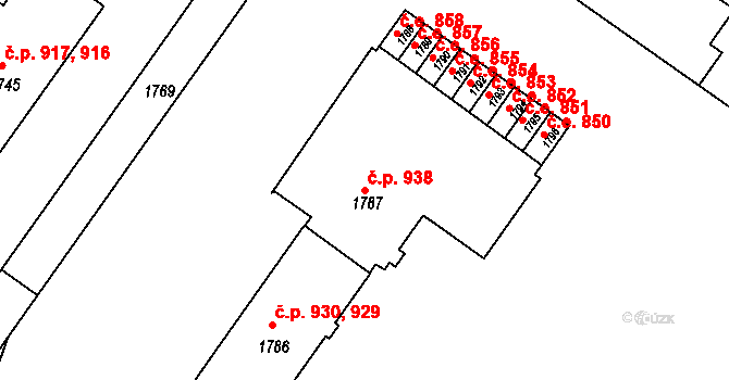 Kuřim 938 na parcele st. 1787 v KÚ Kuřim, Katastrální mapa