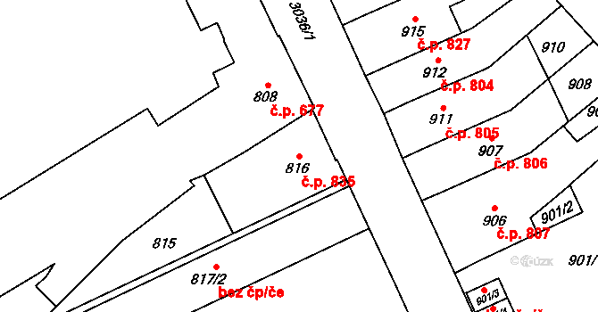 Předměstí 835, Opava na parcele st. 816 v KÚ Opava-Předměstí, Katastrální mapa