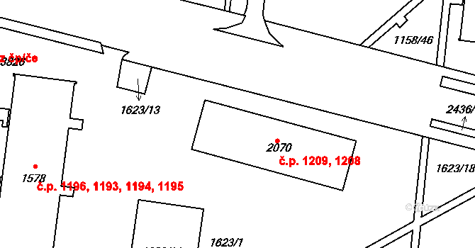 Ústí nad Orlicí 1208,1209 na parcele st. 2070 v KÚ Ústí nad Orlicí, Katastrální mapa