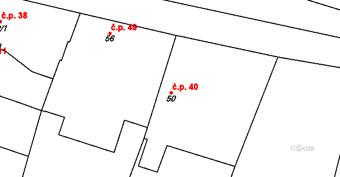 Miškovice 40, Třebovle na parcele st. 50 v KÚ Miškovice u Kouřimi, Katastrální mapa