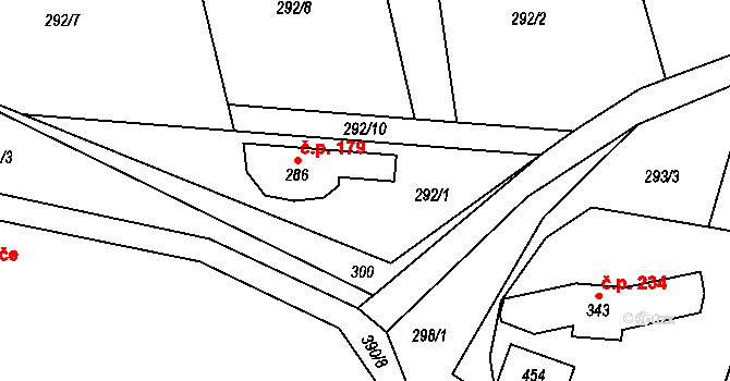 Únětice 179 na parcele st. 286 v KÚ Únětice u Prahy, Katastrální mapa