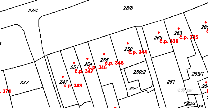 Šluknov 345 na parcele st. 255 v KÚ Šluknov, Katastrální mapa