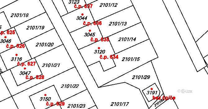 Ostravice 634 na parcele st. 3120 v KÚ Ostravice 1, Katastrální mapa