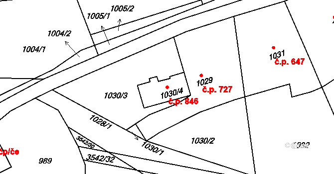 Klobouky u Brna 846 na parcele st. 1030/4 v KÚ Klobouky u Brna, Katastrální mapa