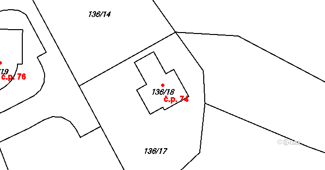 Háje 74, Kolová na parcele st. 136/18 v KÚ Háje u Karlových Var, Katastrální mapa