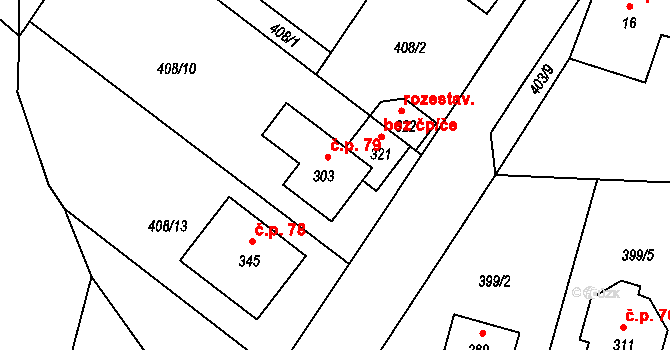 Omlenička 79, Omlenice na parcele st. 303 v KÚ Omlenice, Katastrální mapa