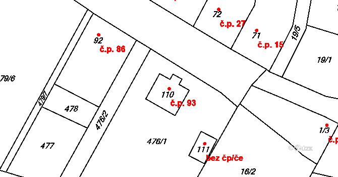 Sobáčov 93, Mladeč na parcele st. 110 v KÚ Sobáčov, Katastrální mapa