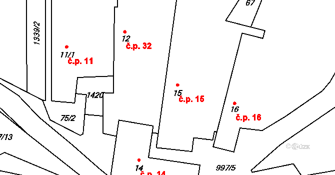 Louka 15, Jemnice na parcele st. 15 v KÚ Louka u Jemnice, Katastrální mapa
