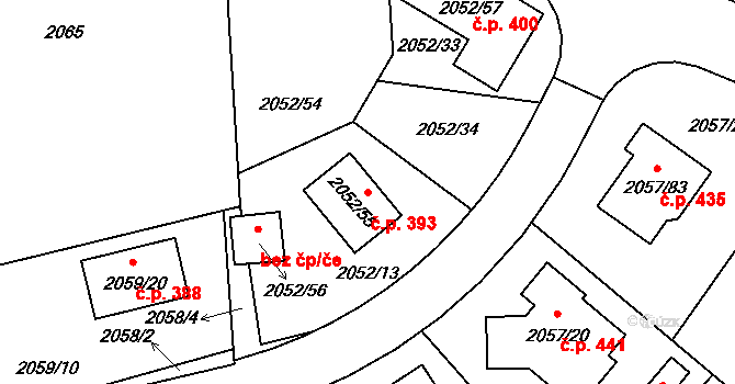 Strkov 393, Planá nad Lužnicí na parcele st. 2052/55 v KÚ Planá nad Lužnicí, Katastrální mapa