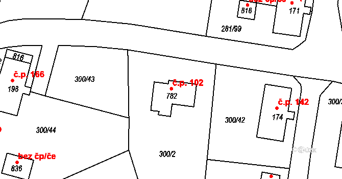 Loučovice 102 na parcele st. 782 v KÚ Loučovice, Katastrální mapa