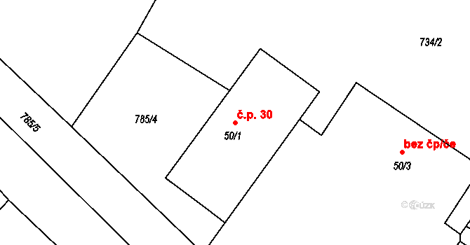 Albrechtice u Rýmařova 30, Břidličná na parcele st. 50/1 v KÚ Albrechtice u Rýmařova, Katastrální mapa
