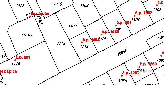 Předměstí 1494, Litoměřice na parcele st. 1113 v KÚ Litoměřice, Katastrální mapa