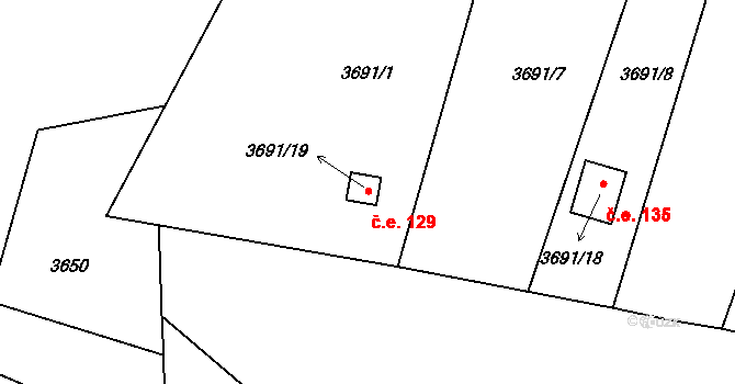 Roudnice nad Labem 129 na parcele st. 3691/19 v KÚ Roudnice nad Labem, Katastrální mapa