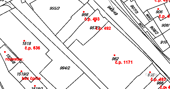 Rousínov 1171 na parcele st. 962 v KÚ Rousínov u Vyškova, Katastrální mapa