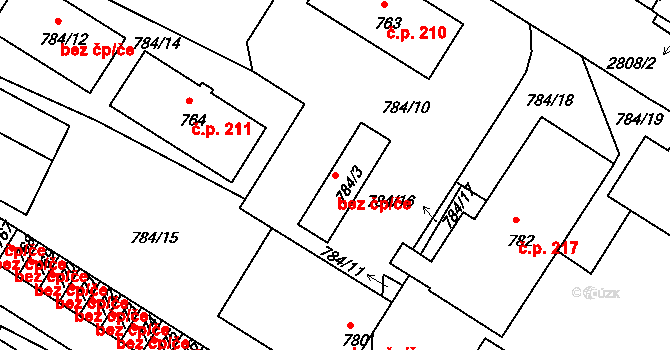 Dačice 41403983 na parcele st. 784/3 v KÚ Dačice, Katastrální mapa