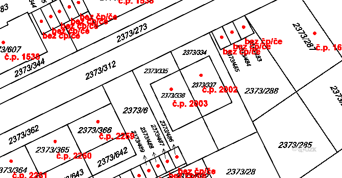 Předměstí 2003, Opava na parcele st. 2373/338 v KÚ Opava-Předměstí, Katastrální mapa