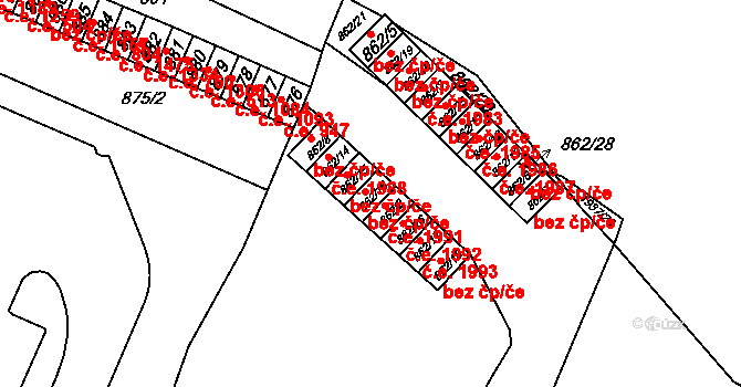 Chomutov 1990 na parcele st. 862/16 v KÚ Chomutov I, Katastrální mapa