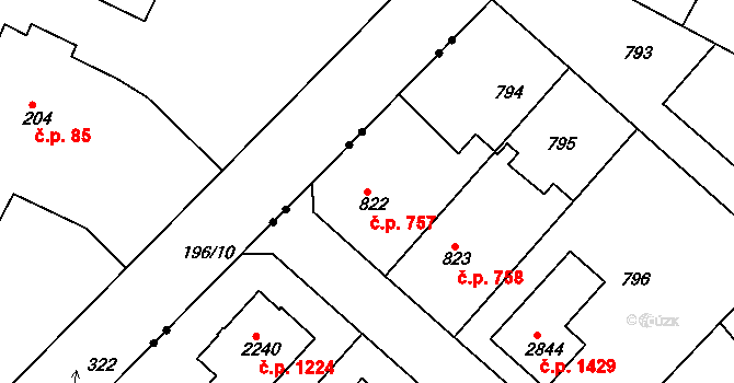 Neratovice 757 na parcele st. 822 v KÚ Neratovice, Katastrální mapa