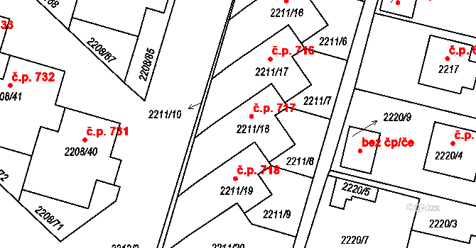 Veselí nad Lužnicí II 717, Veselí nad Lužnicí na parcele st. 2211/18 v KÚ Veselí nad Lužnicí, Katastrální mapa
