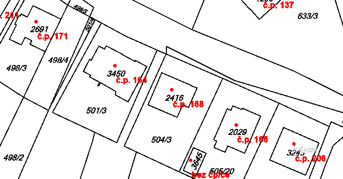 Dolejší Předměstí 168, Domažlice na parcele st. 2416 v KÚ Domažlice, Katastrální mapa