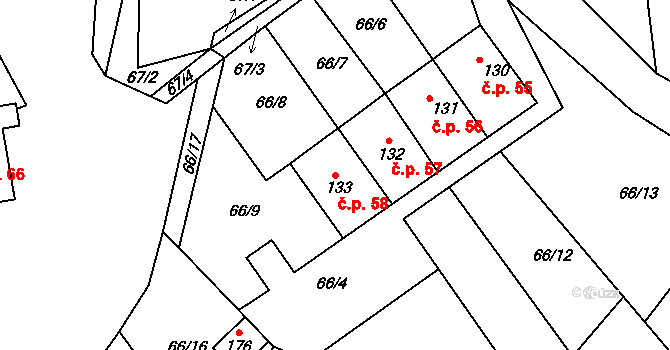 Míčov 58, Míčov-Sušice na parcele st. 133 v KÚ Míčov, Katastrální mapa