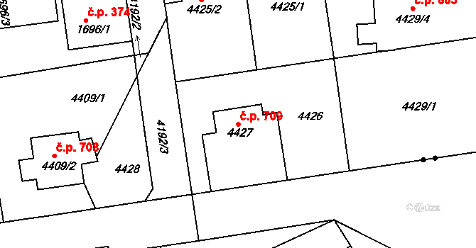 Pražské Předměstí 709, Jaroměř na parcele st. 4427 v KÚ Jaroměř, Katastrální mapa