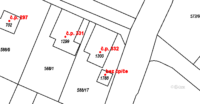 Broumov 332 na parcele st. 1300 v KÚ Broumov, Katastrální mapa
