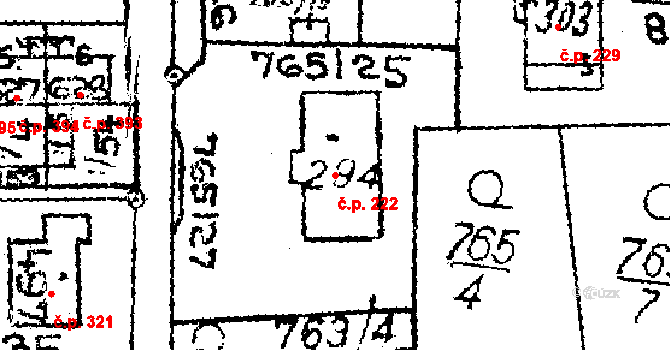 Choltice 222 na parcele st. 294 v KÚ Choltice, Katastrální mapa