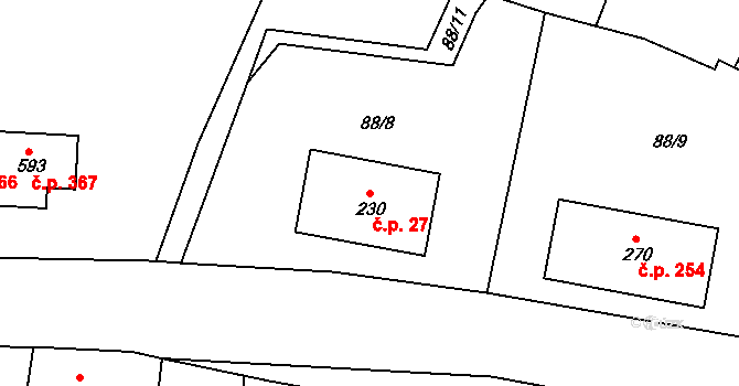 Moravany 27 na parcele st. 230 v KÚ Moravany nad Loučnou, Katastrální mapa