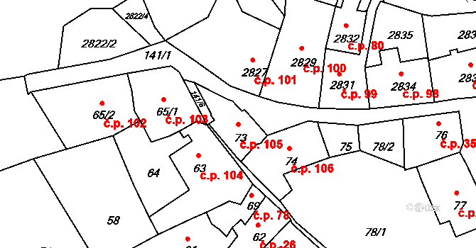 Štramberk 105 na parcele st. 73 v KÚ Štramberk, Katastrální mapa