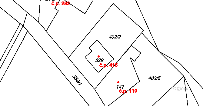 Lubina 415, Kopřivnice na parcele st. 329 v KÚ Drnholec nad Lubinou, Katastrální mapa