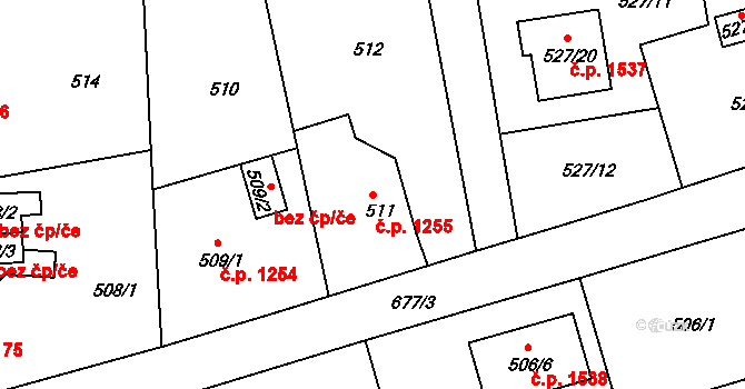 Příbor 1255 na parcele st. 511 v KÚ Klokočov u Příbora, Katastrální mapa