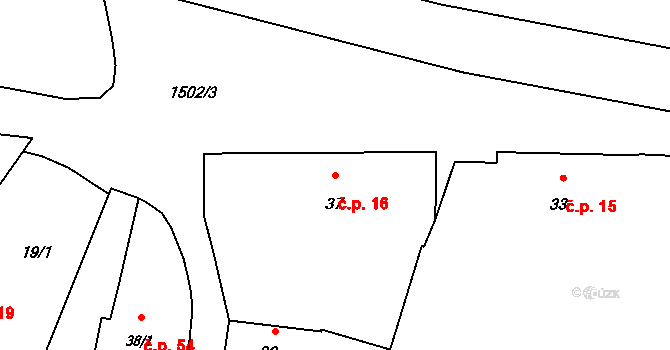 Kočín 16 na parcele st. 37 v KÚ Kočín u Kralovic, Katastrální mapa