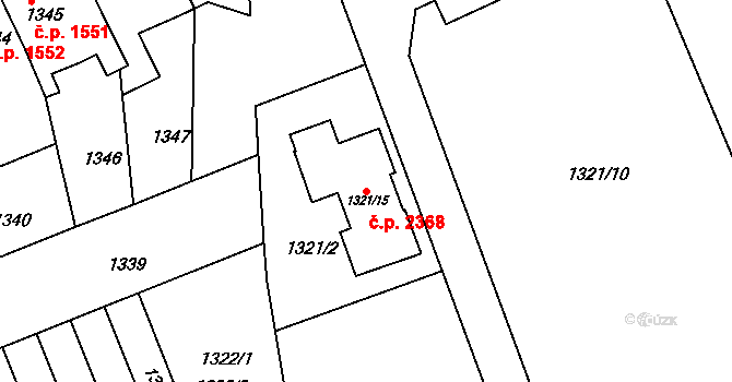 Louny 2368 na parcele st. 1321/15 v KÚ Louny, Katastrální mapa