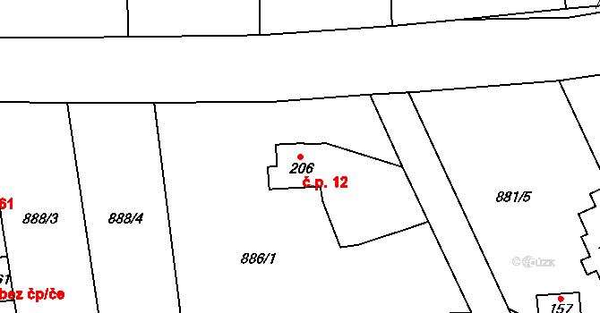 Stadice 12, Řehlovice na parcele st. 206 v KÚ Stadice, Katastrální mapa
