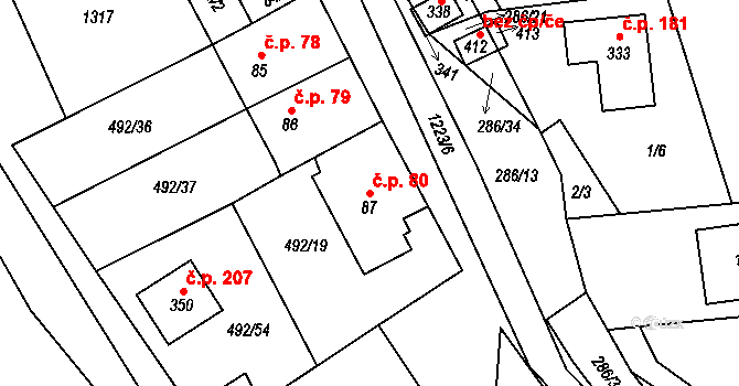 Šlapanov 80 na parcele st. 87 v KÚ Šlapanov, Katastrální mapa