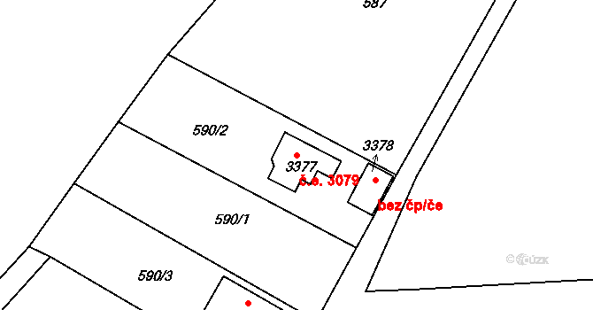 Sezimovo Ústí 3079 na parcele st. 3377 v KÚ Sezimovo Ústí, Katastrální mapa