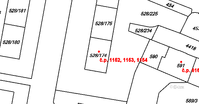 Chotěboř 1152,1153,1154 na parcele st. 528/174 v KÚ Chotěboř, Katastrální mapa