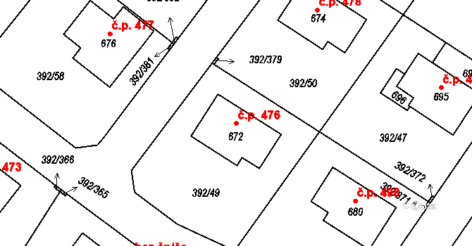 Všeruby 476 na parcele st. 672 v KÚ Všeruby u Plzně, Katastrální mapa