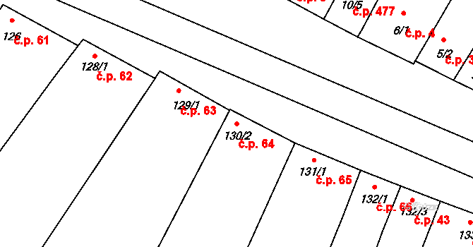 Šakvice 64 na parcele st. 130/2 v KÚ Šakvice, Katastrální mapa