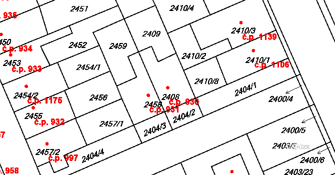 Holešov 930 na parcele st. 2408 v KÚ Holešov, Katastrální mapa