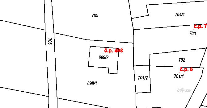 Senec 498, Zruč-Senec na parcele st. 699/2 v KÚ Senec u Plzně, Katastrální mapa